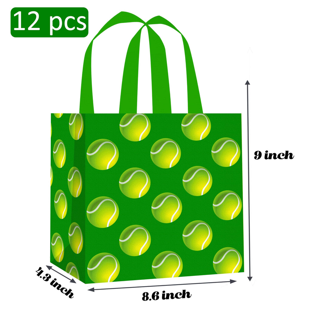 C L cooper life 12pcs Tennis Party Gift Treat Bags with Handles Tennis Theme Non-Woven Grocery Shopping Bags for Sports Birthday Party Tennis Events Baby Shower Supplies