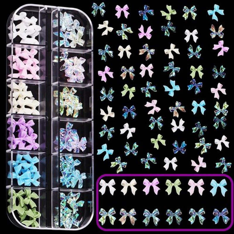 3D Nail Charms and Gems Kit, Color Candy Bow Bees Bear Animals Cartoon Nail Art Charms,Flatback Gems+Gold Bow Nail Studs+Gravel Diamond,Mixed Nail Rhinestones Manicure Kit Nail Art DIY Decoration