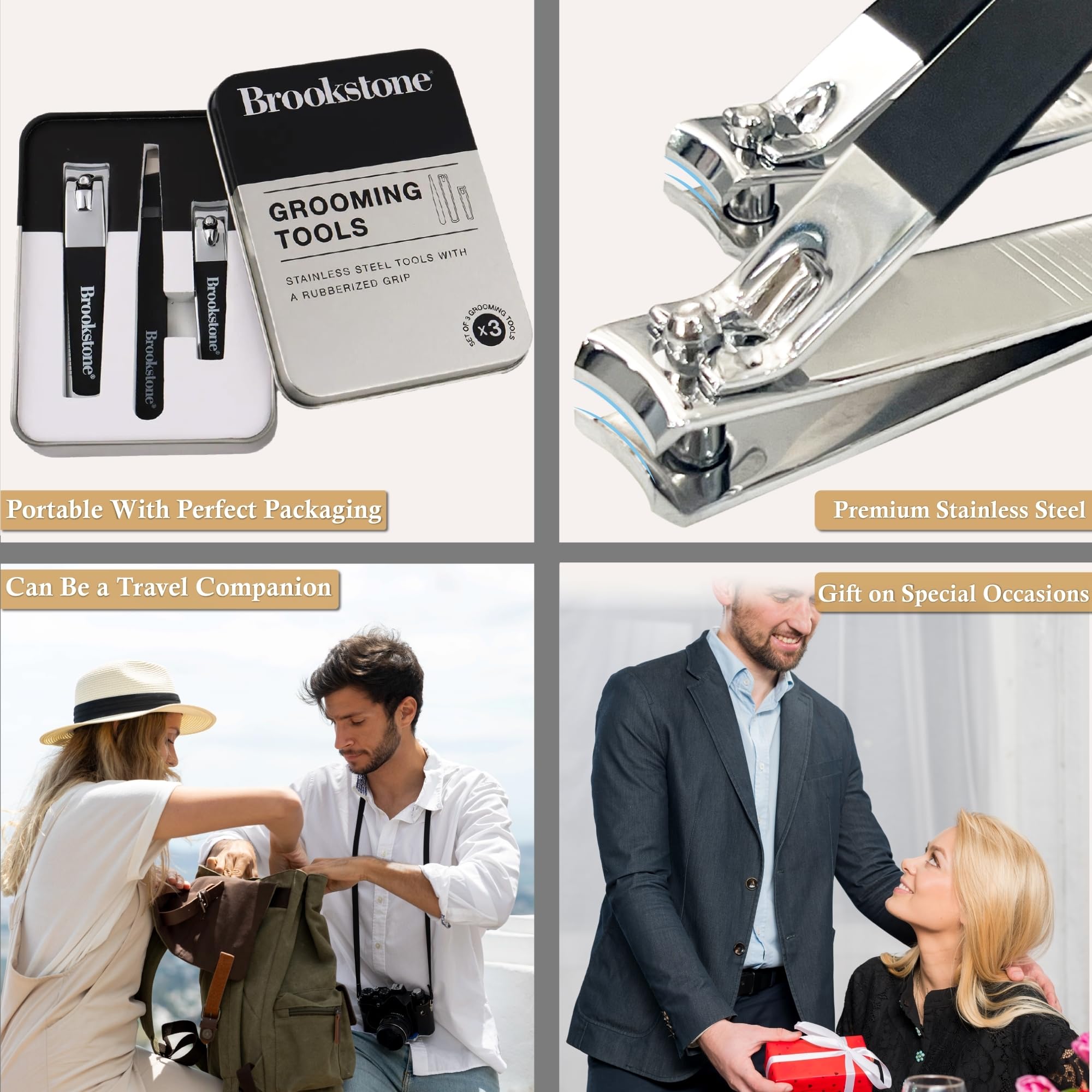 Brookstone Nail Clippers Set - Premium Stainless Steel Nail Clipper and Nail Cutter with Rubberized Non-Slip Grip, Includes Case and Tweezer, Two Nail Clippers for Precision Grooming