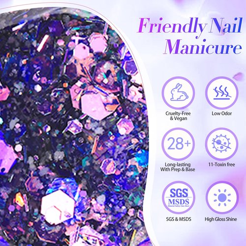 Born Pretty Glitter Gel Nail Polish with Sequins, Long Lasting U V Gel Polish for Manicure and Nail Art, DIY at Home, Salon-Quality, Easy to Apply, 15ml Set8