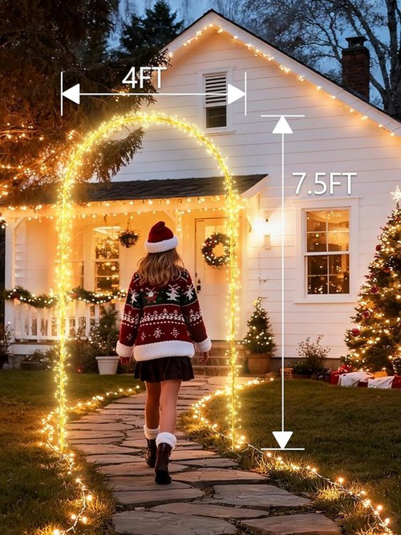 Flacchi Outdoor Christmas Arch Lights - 7.5FT Waterproof 360LED String Lights with Timer & 8 Modes (Warm White)