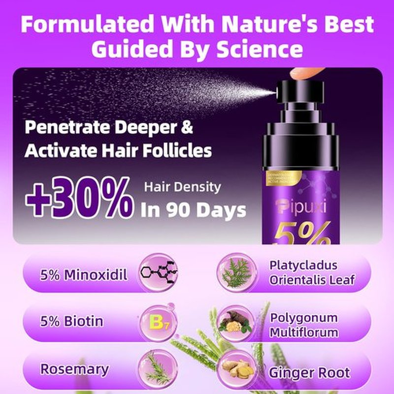5% Minoxidil for Men and Women Hair Growth Products, Biotin Serum with Rosemary for Hair Regrowth Treatment, Minoxidil Spray Extra Strength Hair Loss Solution, Clinically Proven to Regrow Thicker