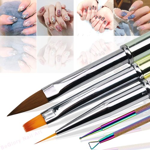 4-Piece Acrylic Nail Brush Set UV Gel Nail Art Brushes for Acrylic Application, Nail Brush Pen with Nail Art Tip Builder Brush Nail Art Liner Brush and Nail Art Dotting Pen 3D Nail Art Set