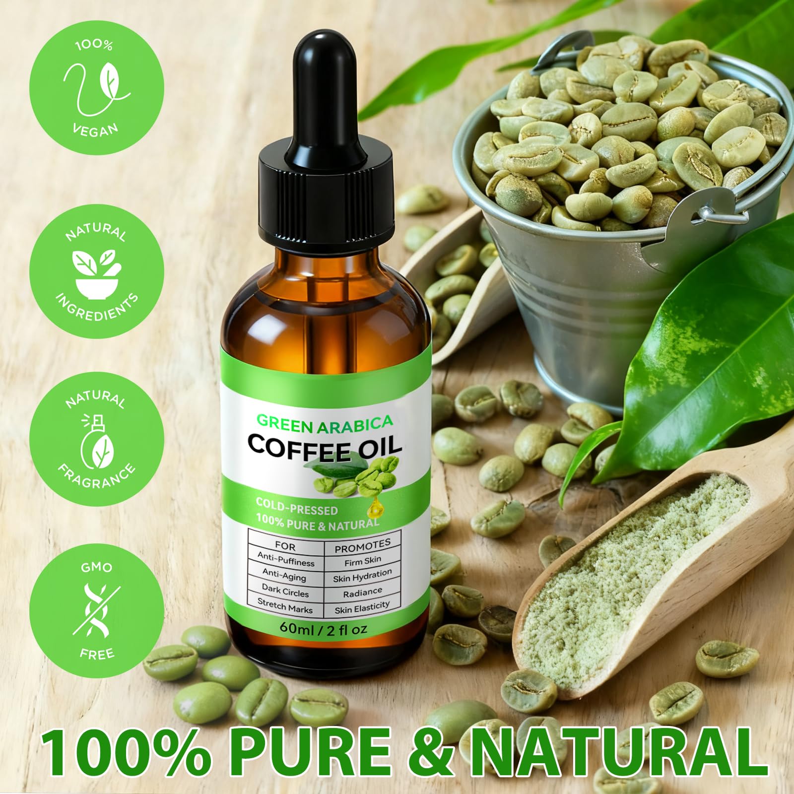 Moulis Coffee Essential Oil, Coffee Oil for Skin, Green Coffee Bean Oil for Face & Hair Growth, Cellulite, Reduces Puffiness, Dark Circles, Stretch Marks, Skin Tightening, Cold-Pressed, 4 Fl Oz