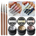SUTOKAKA 3pcs Metallic Gel Nail Polish Set, Silver Gold Champagne Metal Painting Gel Mirror Chrome 3D Effect Glossy Soak off UV/LED Nail Glue for Home Salon DIY