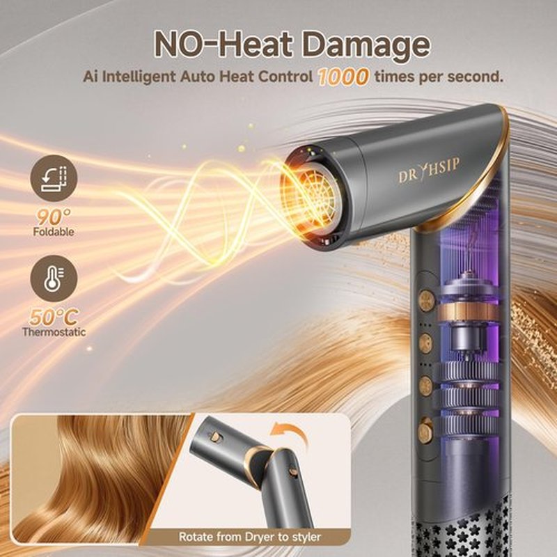 AVENHO 8 in 1 Hot Air Brush Hair Styler, High-Speed Hair Dryer Brush with Auto Wrap Curlers, Foldable Ionic Blow Dryer Brush for Fast Drying, Volumizing & Curling, Multi-Styling Tool (Gifts for Women)