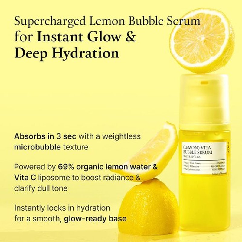 FULLY Lemon Vita Bubble Facial Serum - 69% Organic Jeju Lemon Water & Vitamin C for Instant Glow | 3.21 fl. oz Vegan Korean Skincare