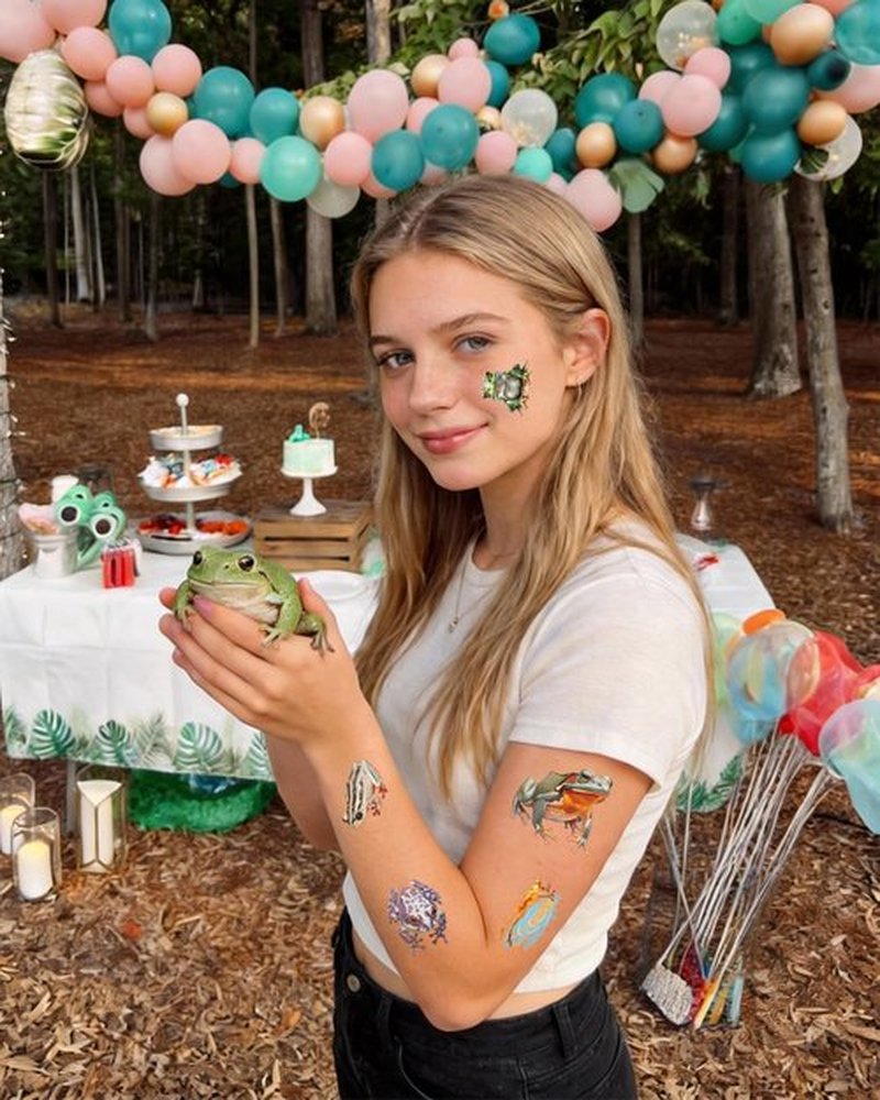 Frog Temporary Tattoos, 188 PCS 20 Sheets, Hypoallergenic, Hyper-Realistic Design, Frog Party Tattoos Stickers Themed Gifts for Leap Frogs Enthusiasts