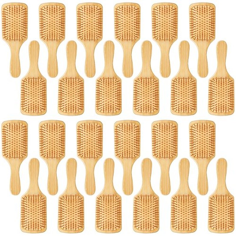 10 Pcs Bamboo Hair Brush, Bulk Round-tipped Bamboo Bristles Detangling Brush Paddle Lightweight Massage Anti Static for Women Men and Children, Stimulates Scalp for Hair Growth (Large, Count, 10)