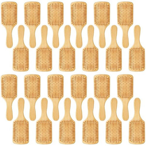 10 Pcs Bamboo Hair Brush, Bulk Round-tipped Bamboo Bristles Detangling Brush Paddle Lightweight Massage Anti Static for Women Men and Children, Stimulates Scalp for Hair Growth (Large, Count, 10)