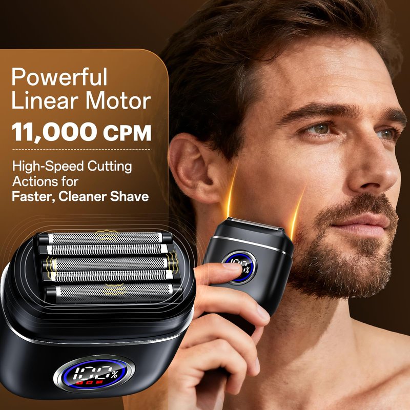 Electric Razor for Men, 5-Blade Portable Foil Shaver for Travel, High-Speed Motor for Beard & Mustache Close Shave, Wet/Dry Use, Cordless USB-C Rechargeable, Black