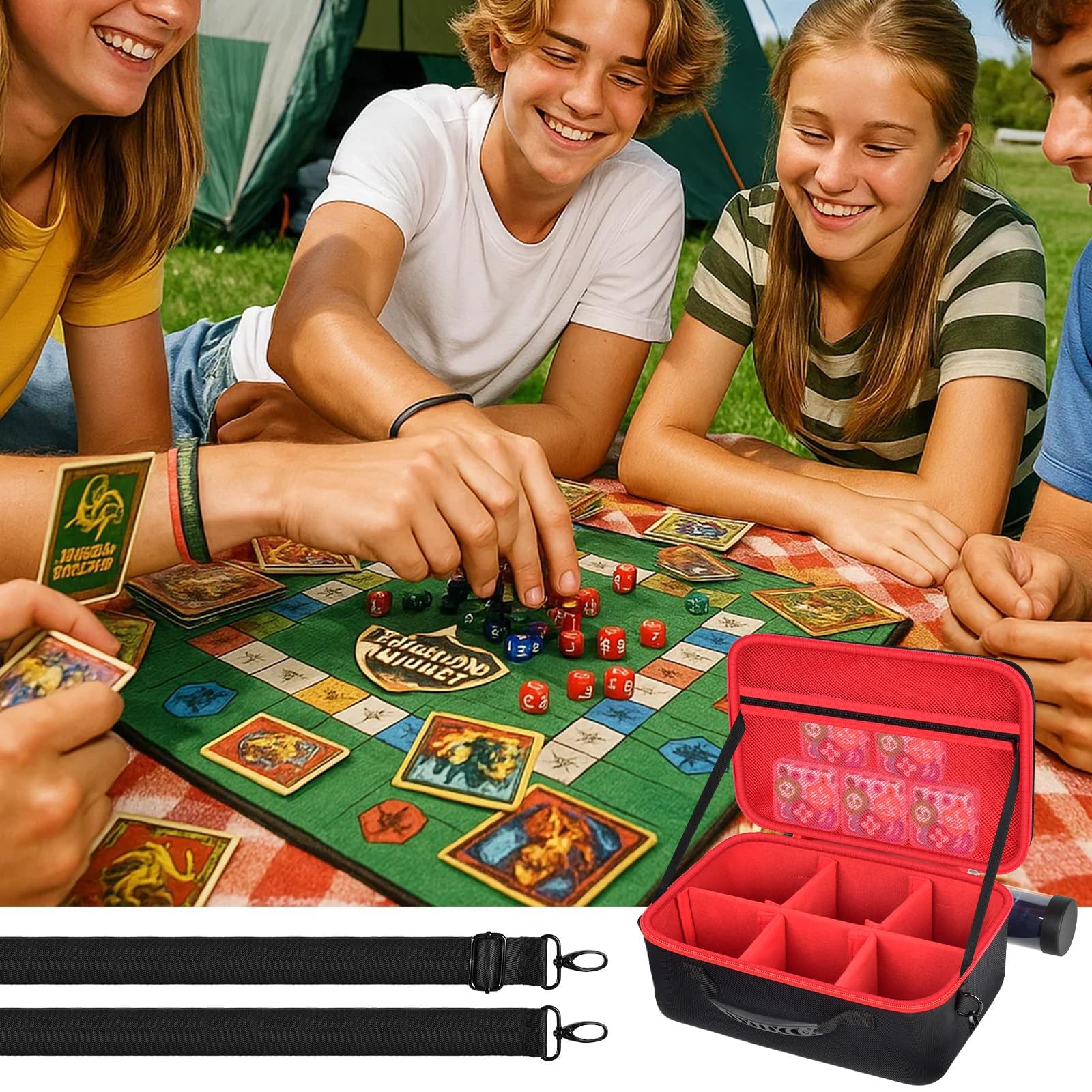 casmilee Deck Box Carrying Case for MTG/TCG Cards, Playmat & Dice (Red)