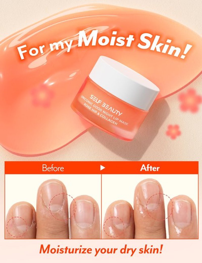 SelfBeauty Lip Mask - Rosehip & Collagen, Vegan Lip Balm, Lip Moisturizer, Overnight Hydrating Lip Treatment with Collagen Peptide, Lip Scrub Exfoliator Intensive Lip Repair, 0.51fl.oz