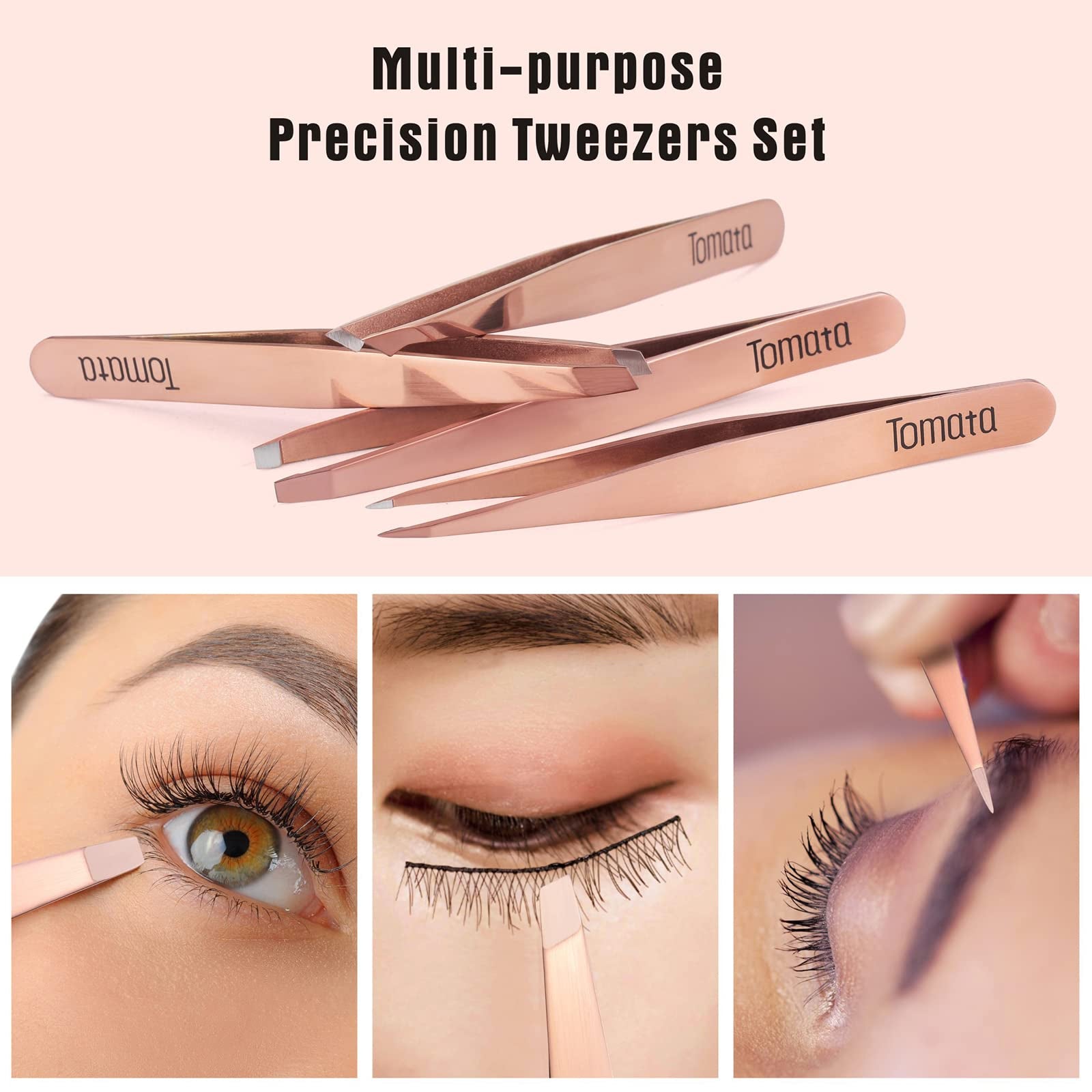 TomataTweezers for Eyebrows, Slant Tip and Pointed Eyebrow Tweezer Set Great Precision for Eyebrows Facial Hair, Ingrown Hair, Splinter, Blackhead and Tick Remover (4-piece)