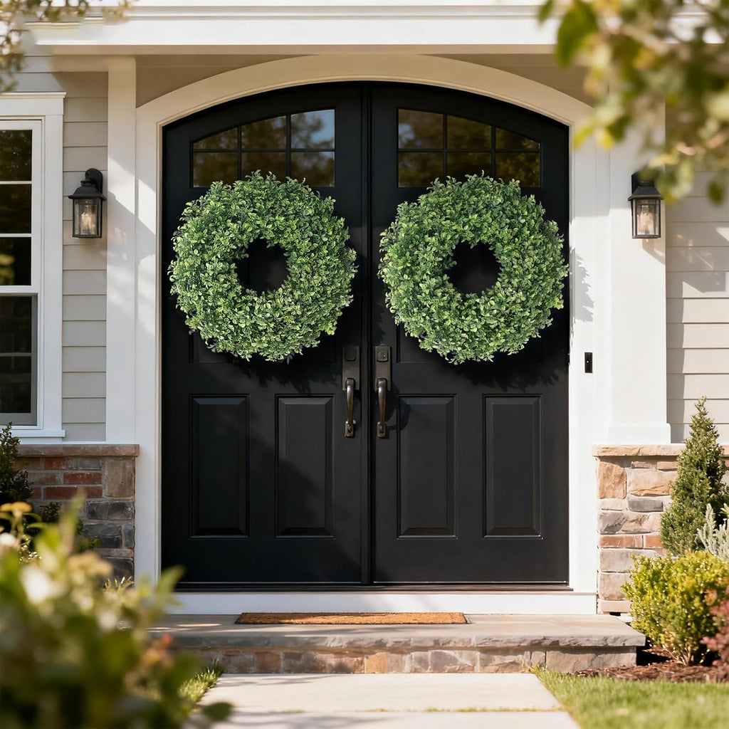 Aglaia Odorata 26" Artificial Boxwood Wreath - Large Faux Eucalyptus Leaves for Year-Round Outdoor Decor