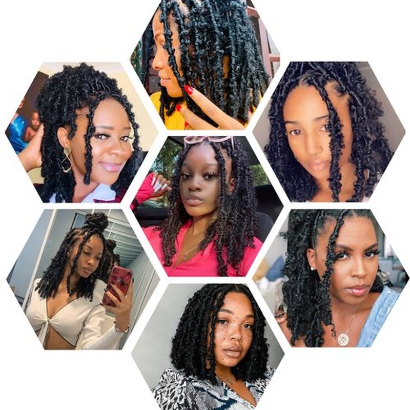 GUOHUI Super Light Butterfly Locs Crochet Hair 10 Inch 6 Packs Pre-Looped Soft Distressed Faux Locs Braids for Women Kids (10 Inch,1B#)