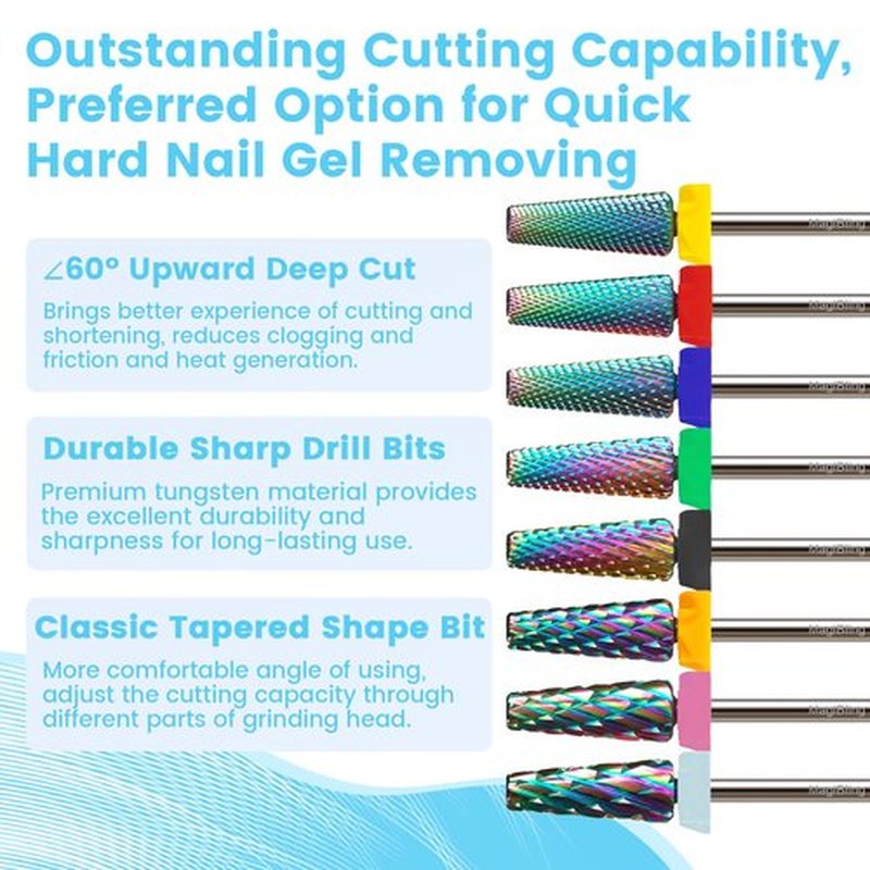 5-in-1 Super Cut Tapered Barrel Nail Drill Bit, 3/32’’ Tungsten Carbide Efile Bit for Fast Acrylic Hard Gel Removal, Enhanced Right-Handed for Professional Nail Techs, Manicure Salon Tool, Medium