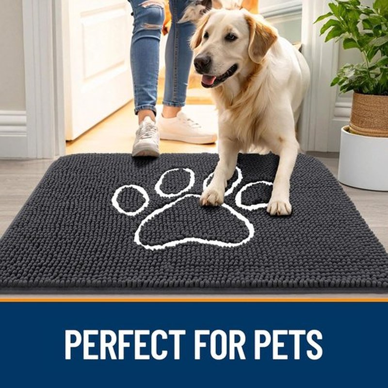 OLANLY Dog Door Mat - Absorbent Non-Slip Mud Mat for Muddy Paws | Quick Dry Chenille, 30x20, Dark Grey