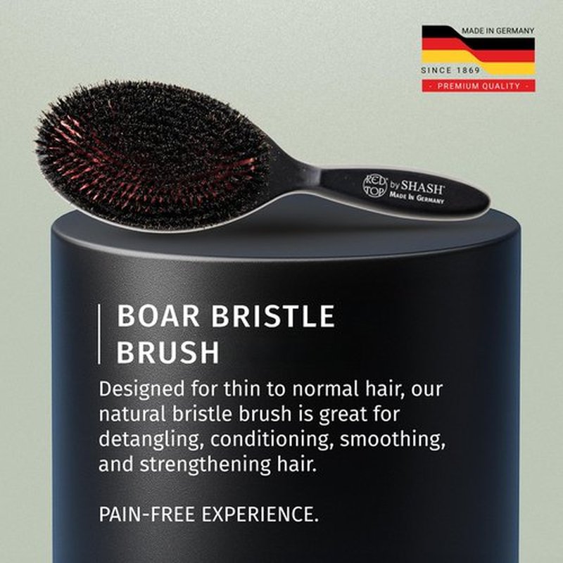SHASH 100% First Cut Boar Bristle Hair Brush, Suitable For FINE TO THIN HAIR TYPES ONLY - Naturally Conditions Hair, Improves Texture, Exfoliates, Stimulates, Made in Germany (Black, Large)