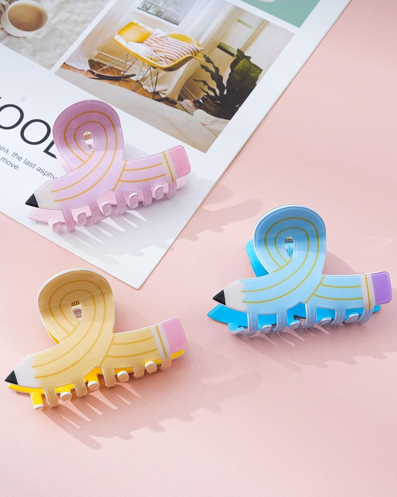 WELROG 3Pcs Hair Claw Clips for Women - Pencil Funny Claw Clips Back to School Appreciation Teacher Hair Clips