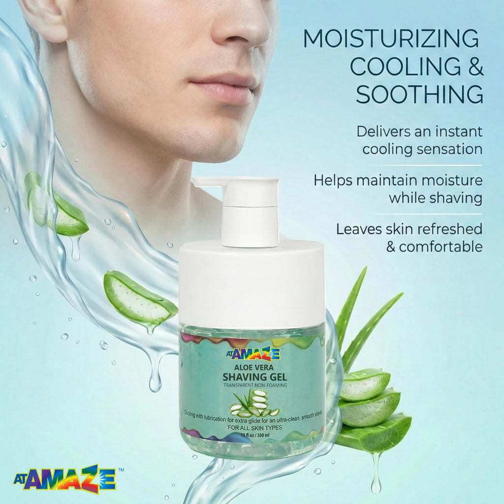 Aloe Vera Shaving Gel for Men & Women – Transparent Shave Gel with Aloe Vera, Natural Moisturizing & Cooling Shave Gel for Sensitive Skin, Smooth Razor Glide, Non-Foaming.