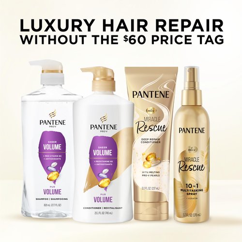 Pantene Conditioner, Sheer Volume - 72-Hour Fullness, Lightweight Nourishment with Pro-Vitamin B5 + Antioxidants, Fine, Thin, Color-Treated Hair, Paraben Free, Strengthens Bonds, 25.1 Fl Oz