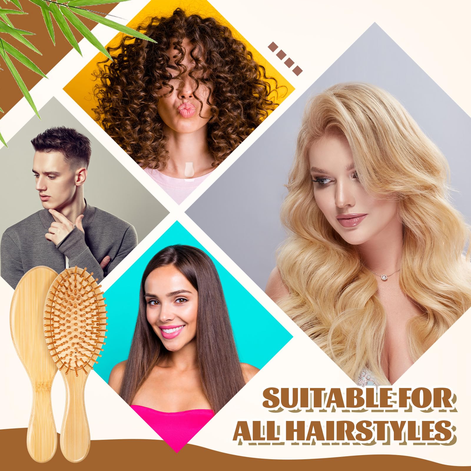 Weysat Bamboo Hair Brushes Bulk, Natural Wooden Paddle Detangling Brush, Scalp Massage and Anti-Static Hairbrushes, DIY Engraving Gifts for Women, Men, Party and Wedding(Natural,12 Pcs)