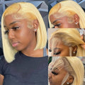 CYSDRH Blonde Bob Wig Human Hair 13x4 HD Lace Frontal Glueless Wigs Human Hair for Black Women 180 Density Pre Plucked 100% Brazilian Virgin Blonde Wigs Human Hair - 10 Inch Skinlike 613 Bob Wig