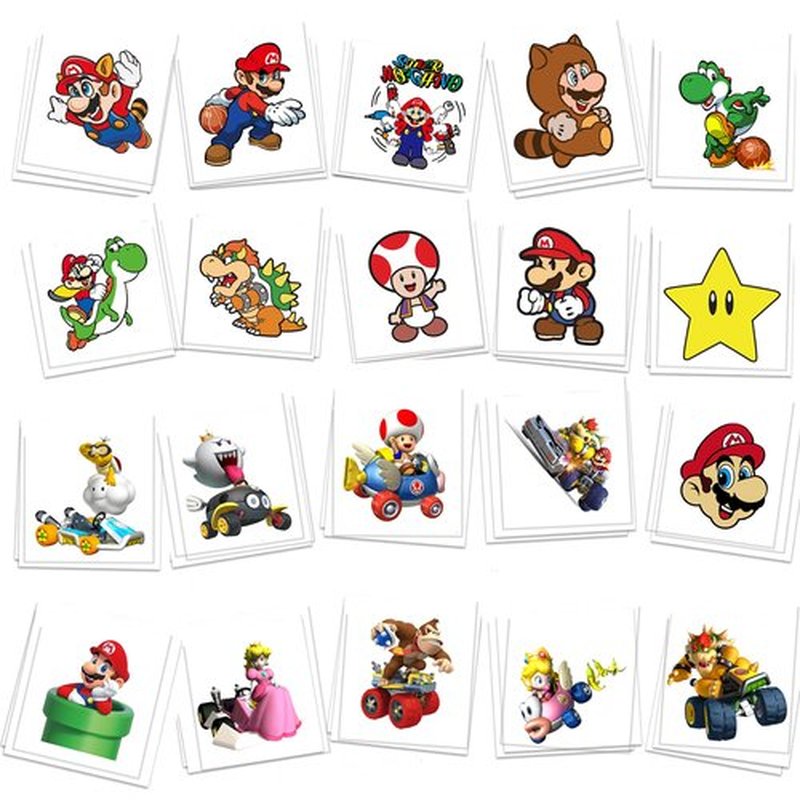 60 Pcs Cartoon Temporary Tattoos for Kids, Children's Temporary Tattoo Toys, DIY Sticker Arts, Mario Birthday Party Supplies Decorations Party Favors