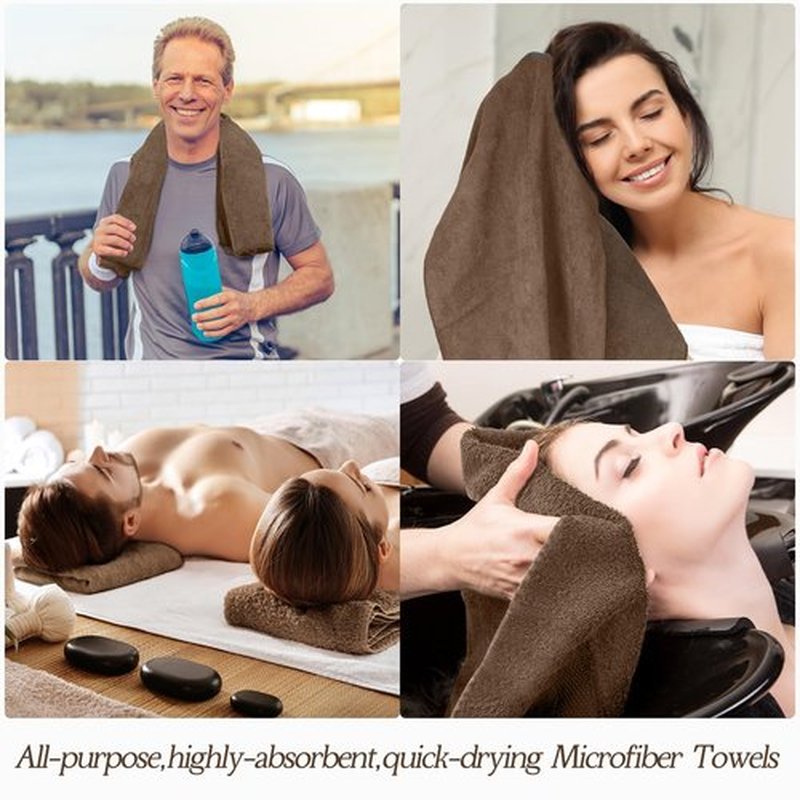 Shimeyao 40 Pack Bleach Proof Towels Microfiber Absorbent Resistant Hair Hand Towels Bulk Quick Dry 16 x 29 Inches for Barber Gym Bath Spa Shaving (Brown)