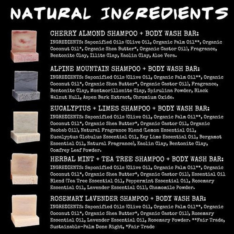 BLUBYRD Soap Co. Natural Solid Shampoo Bar 5 Pack – Set of Organic Shampoo Bars For Hair & Body Wash | Natural Conditioning, Eco Friendly, Zero Waste, Vegan- Cherry Almond (Shampoo)