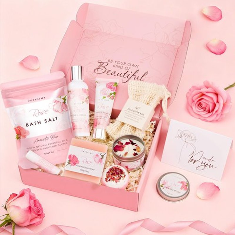 Gifts for Women, Birthday Gifts for Women, Bath and Body Gift Basket Mothers Day Gifts, Rose Home Spa Set Self Care Gift, Thank You for Mom Sister Her Teacher Friends Friendship