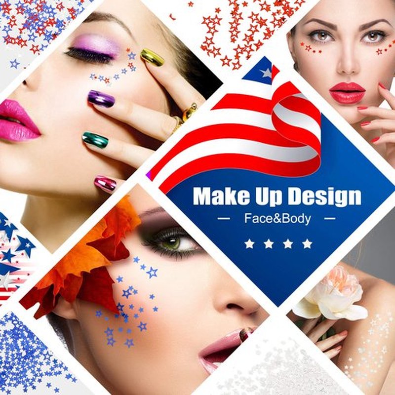 12 Boxes Independence Day Star Glitters Holographic Nail Art Decals Red Blue Silver Mixed Star and Hollow Star Shaped Nail Sequins 4th of July Nail Decals for DIY Nail Art Eye Face Body Decor Crafts