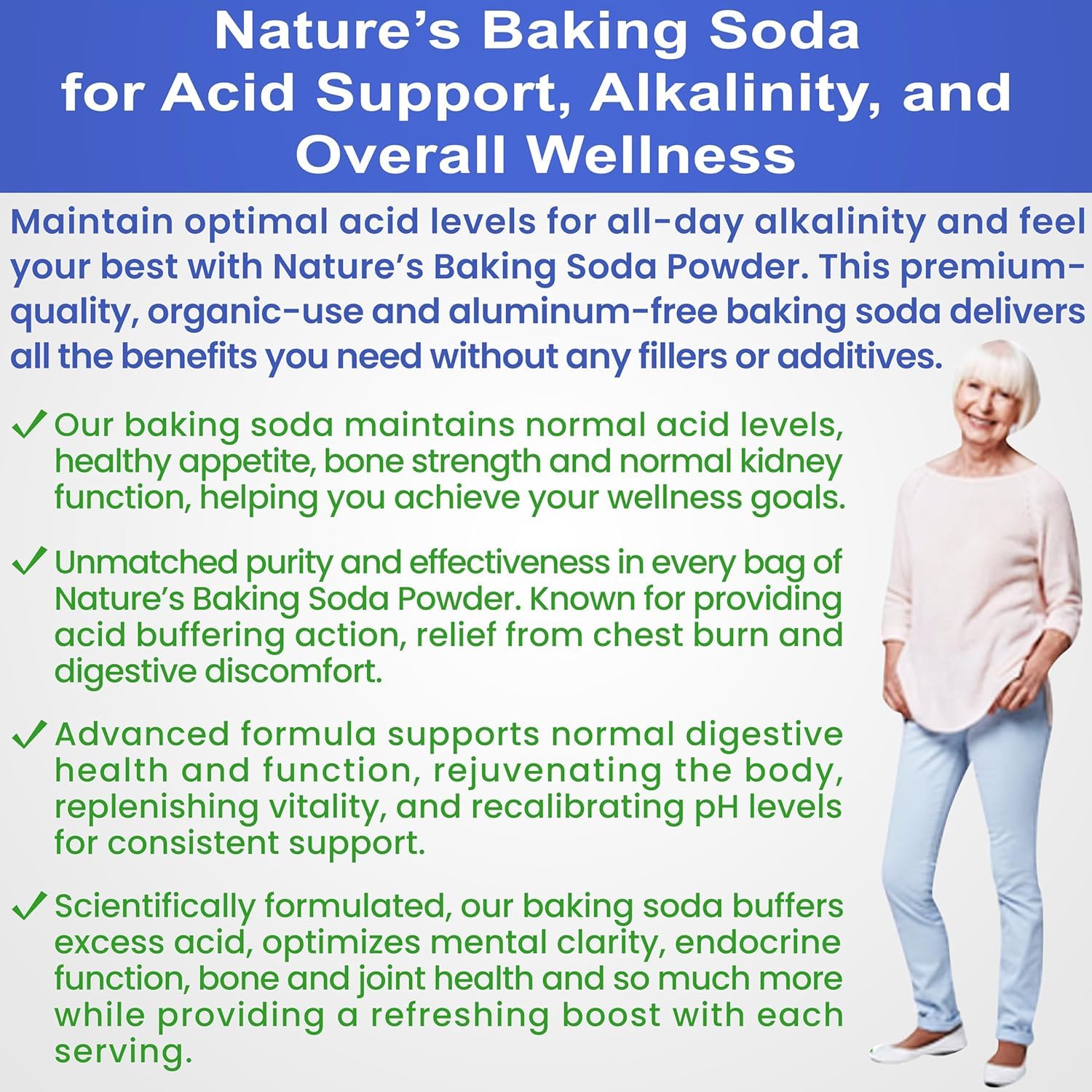 Nature’s Baking Soda Supplement Powder Organic Use Aluminum Free Better Than Baking Soda Tablets. No Chemicals Pure Powder for Health, Kidneys, Stomach & Wellness 1lb