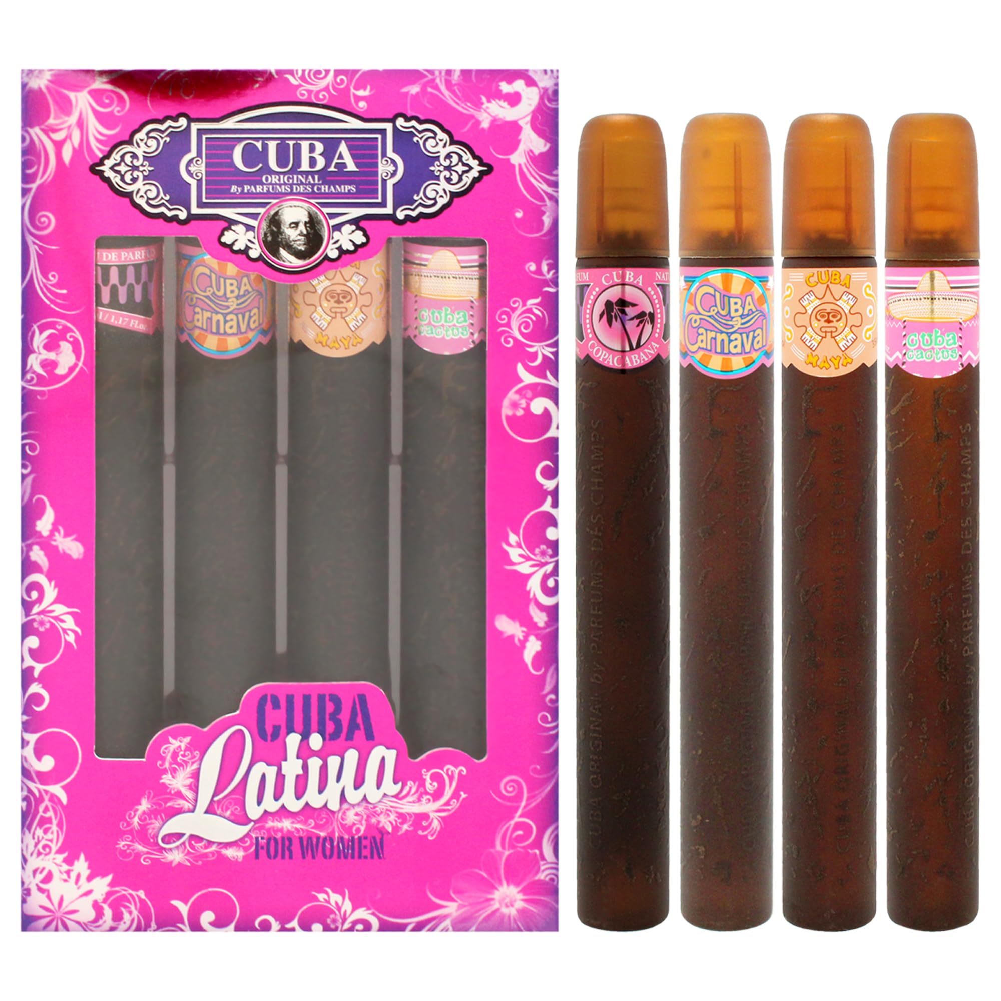 Champs Cuba Latino Collection By Champs For Women Gift Set (Eau De Parfum Spray 1.17-Ounce/35 Ml of Carnaval, Cactus, Maya & Copacabana)
