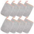 PHOGARY 8 Pack Microfiber Wash Mitts for Face Body, Super Soft Absorbent Coral Fleece Facial Cloths Bath Shower Mitt, Reusable Makeup Remover Washcloths, Gray, 6x9in
