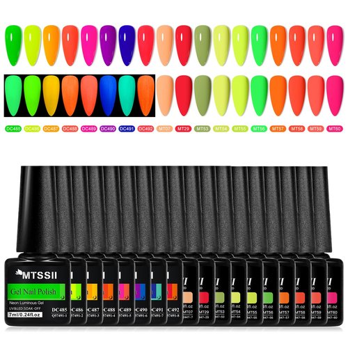 MTSSII Gel Nail Polish Set Glow in Dark Gel Polish 18PCS Gel Nail Polish Kit Fluorescent Glow in the Dark Effect Soak Off Pink Blue Green Nail Gel Polish Gifts for Women 7ml 0.24fl oz