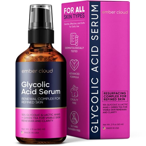 Ember Cloud Glycolic Acid Serum for Face 15% - Extra Large Size (2 Oz) - Advanced Formula to Support Skin Radiance, Addressing Uneven Tone & Fine Lines