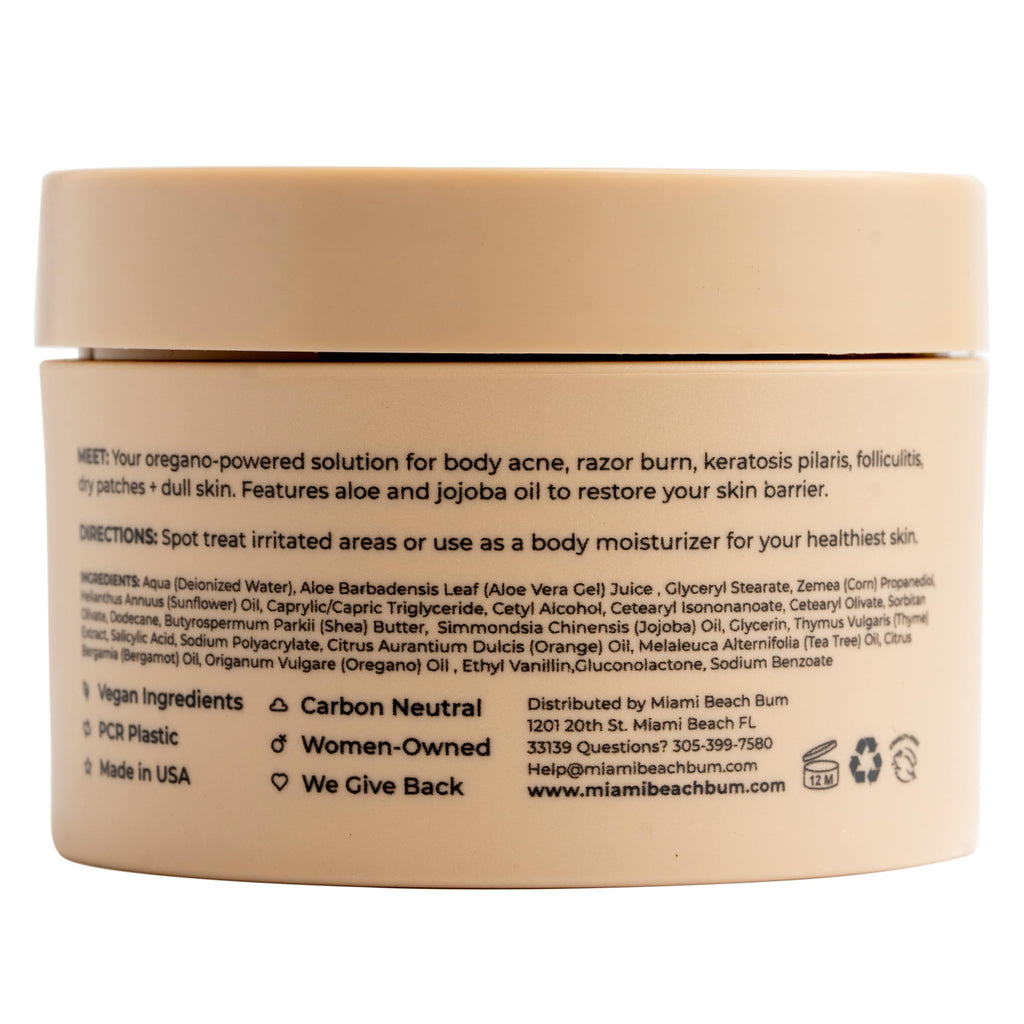 Miami Beach Bum Bum + Body Cream Orange, Oregano Bum Bum Cream For Body Acne & Razor Bumps, pH-Balanced Moisturizer, 6.7 oz