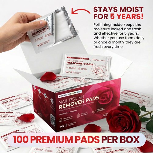 Nail Polish Remover Pads - 100 PCS - 100% Non-Acetone & Individually Wrapped - Jumbo Size for Home, Salon & Easy Travel - Maximum Value Kit
