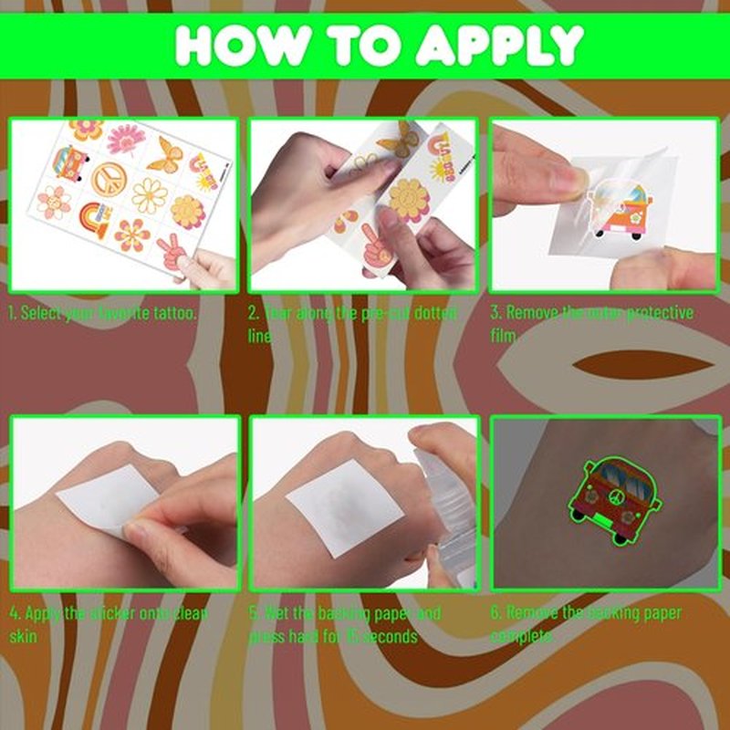 96 PCS Two Groovy Retro 60s 70s Pre-Cut Luminous Glow in the dark Temporary Tattoos for Kids | Super Cute Themed Birthday Party Favors, Supplies, Decorations, Fake Tattoo Stickers Gifts for Boys Girls