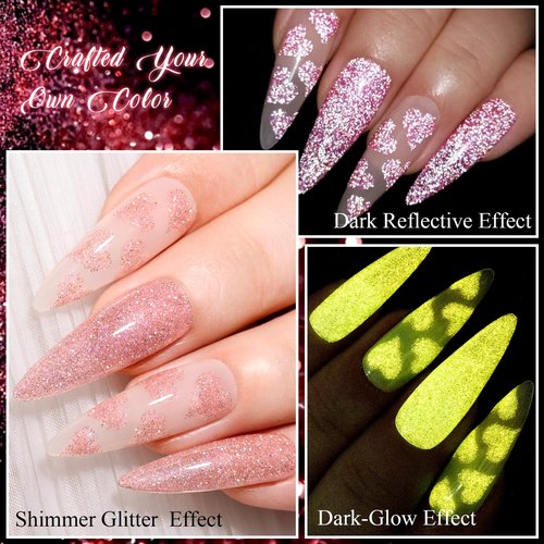 MEET ACROSS Glow in Dark Gel Nail Polish, 6 Colors Luminous Glitter Gel Polish Set, Reflective Glitter Gel Polish Manicure Kit, Purple Pink Green Sparkly Gel Nail Kit Gift for Beginners DIY at Home