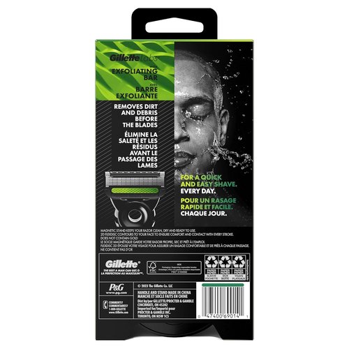 GilletteLabs Exfoliating Bar Razor for Men | Champion Gold Edition with Magnetic Stand - 1 Handle, 1 Refill
