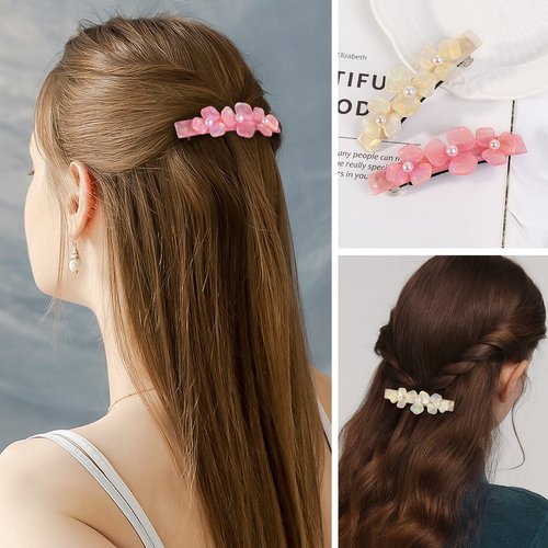 3 Pieces hair barrettes,large barrettes for women,Hair Clips barrettes French Rectangle Snap Hair Barrettes Acrylic Tortoise,Hair Clip for Thick and Medium Hairs,Hair Clips snap… (flower 1)