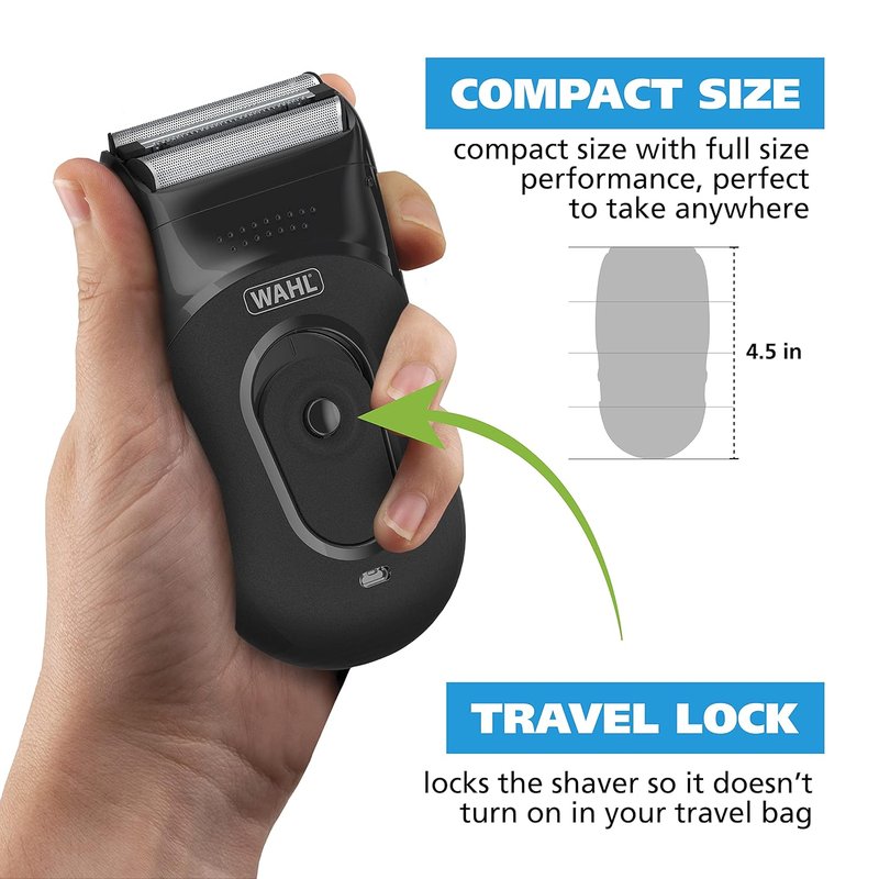 Wahl Compact Rechargeable Shaver Kit - Hygienic Rinseable Foils & Dual Flexible Contours - Model 7065