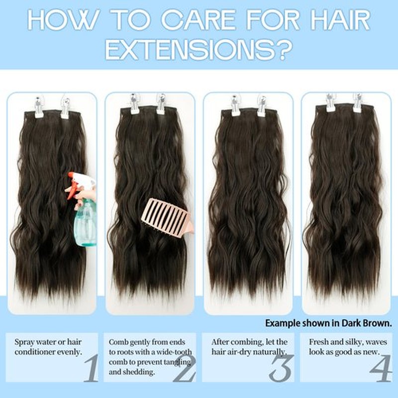 Kurope 4PCS Clip in Hair Extensions for Women Dark Brown Hair Extensions Clip Ins 20 Inch Long Wavy Synthetic Hairpieces, Perfect for Daily Wear and Parties