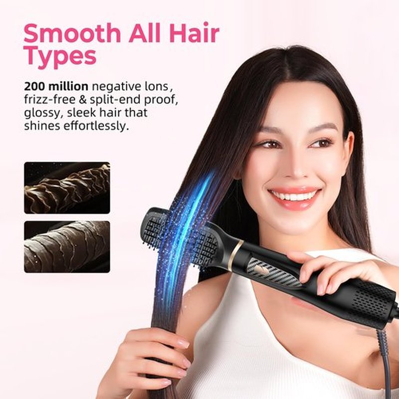 Atopskins 5 in 1 Hair Dryer Brush - Ionic Hot Air Styler for Fast Drying Auto Curling, 3 Heat Settings Blow Dryer, Frizz-Free Shine All Hair Types Hair Styling Tool Gift for Women (Black)