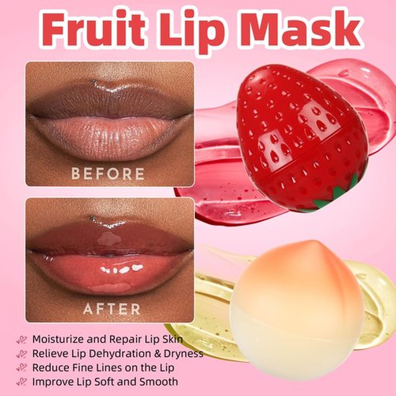 6 PCS Mini Bee Lip Balm Lip Mask Fruit Pot,Strawberry Lip Balm for Teens Girls 8-12,Peach,Cherry Moisturizing Lip Sleeping Mask Overnight Lip Treatment,Color lip Balm Gifts Set,Easter Basket Stuffers
