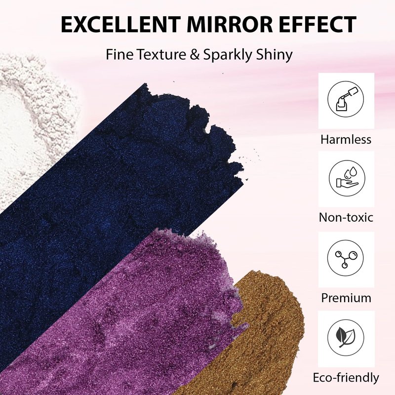 Yiaxoyia Chrome Nail Powder, 16 Colors Nail Chrome Powder - Mirror Effect Metallic Kit for Nail Art Decoration, Resin Craft etc. (1g/Jar)