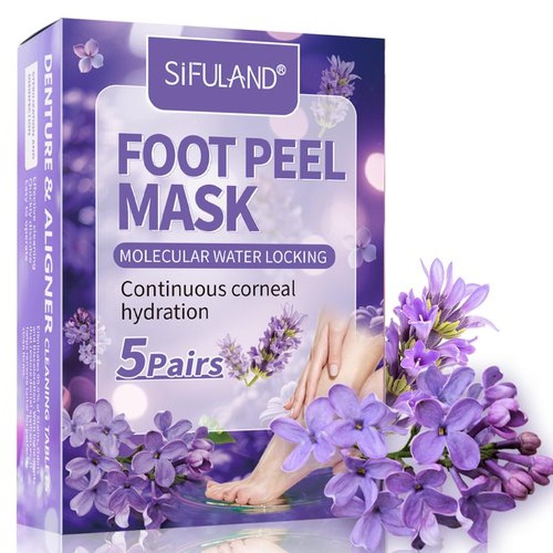 Foot Peeling Mask 5 Pairs - Foot Mask for Dry Cracked Feet, Feet Peeling Masks that Remove Dead Skin for Soft Heels (Lavender)